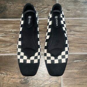 Vivaia Square-Toe V-Cut Flats Margo Checker